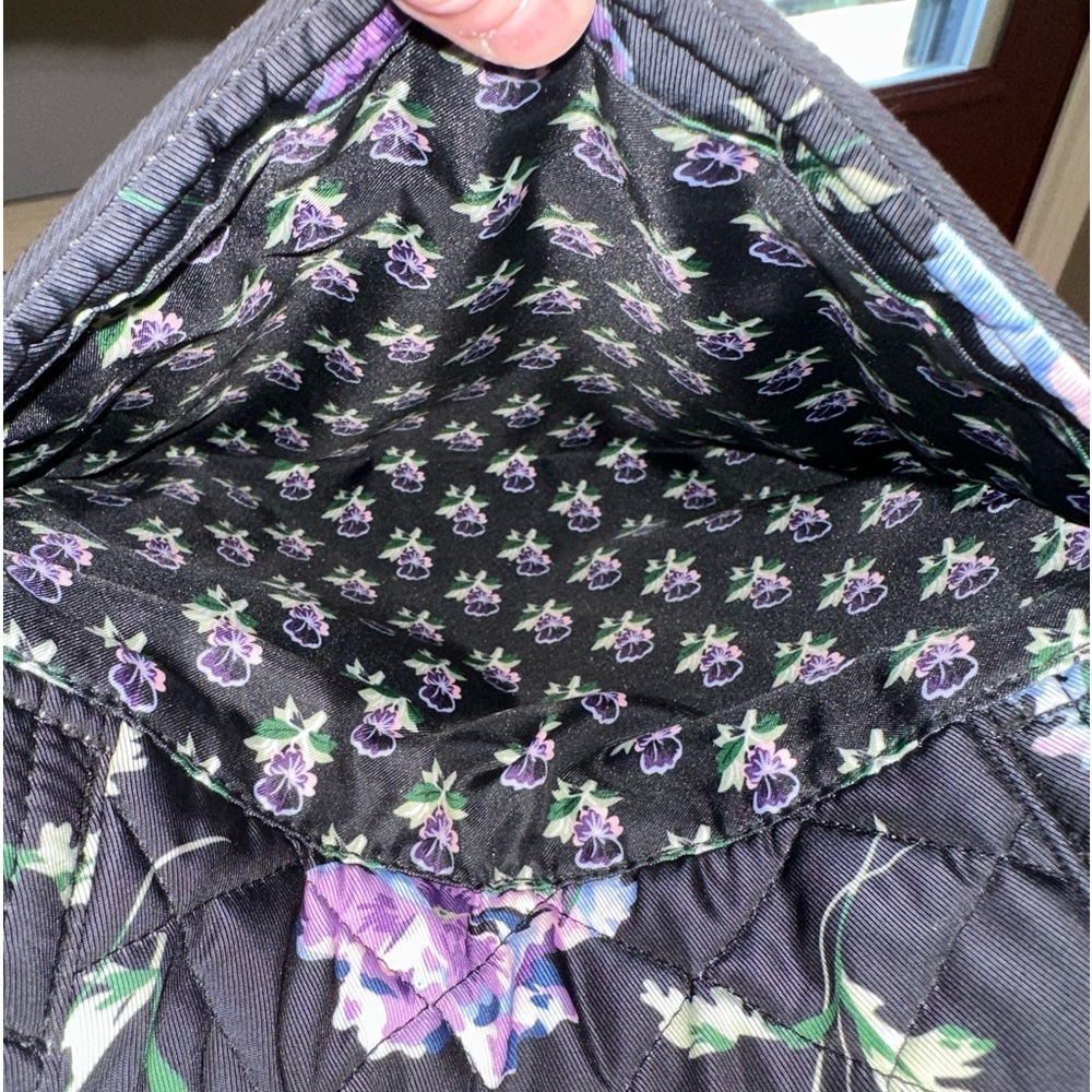 Vera Bradley Black Quilted Tote with Purple Floral Pattern - Picture 4 of 9